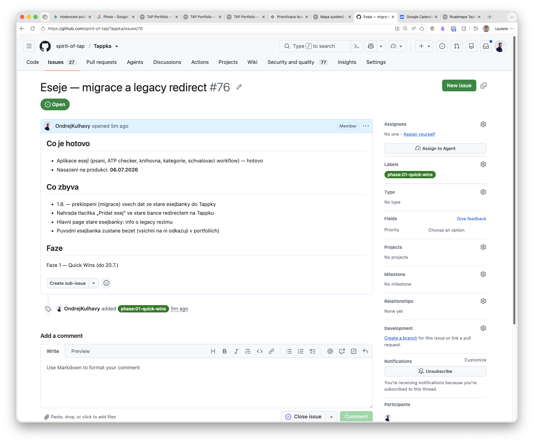 Detail GitHub issue